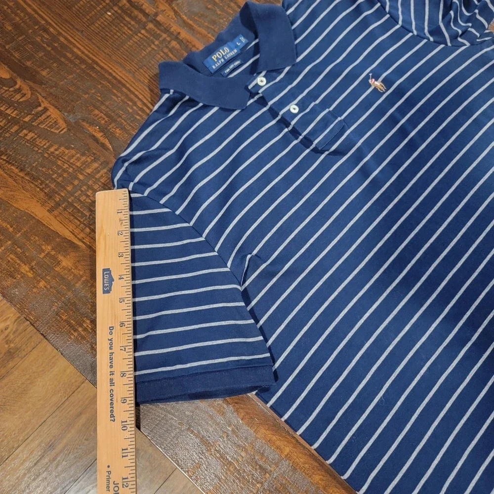 VTG Ralph Lauren Men's Polo Shirt‎ 100% Cotton Striped Shirt Size L